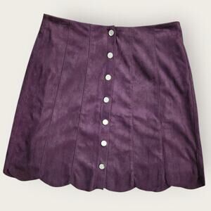 Chelsea & Theodore Skirt Women's Sz Small Burgundy Suede Mini Faux Snap Front